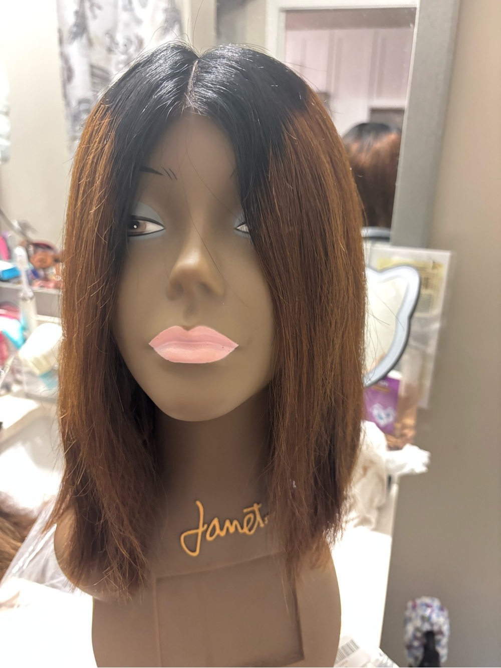 Nadula Human Hair Women's Straight Bob Wig - Black to Brown Ombre